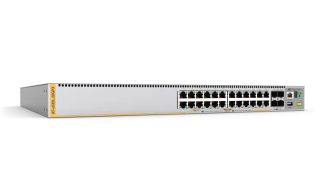 Allied Telesis 24-Port 10/100/1000T PoE+ Stackable Switch with 4 SFP+ Ports and 2 Fixed Power Supplies